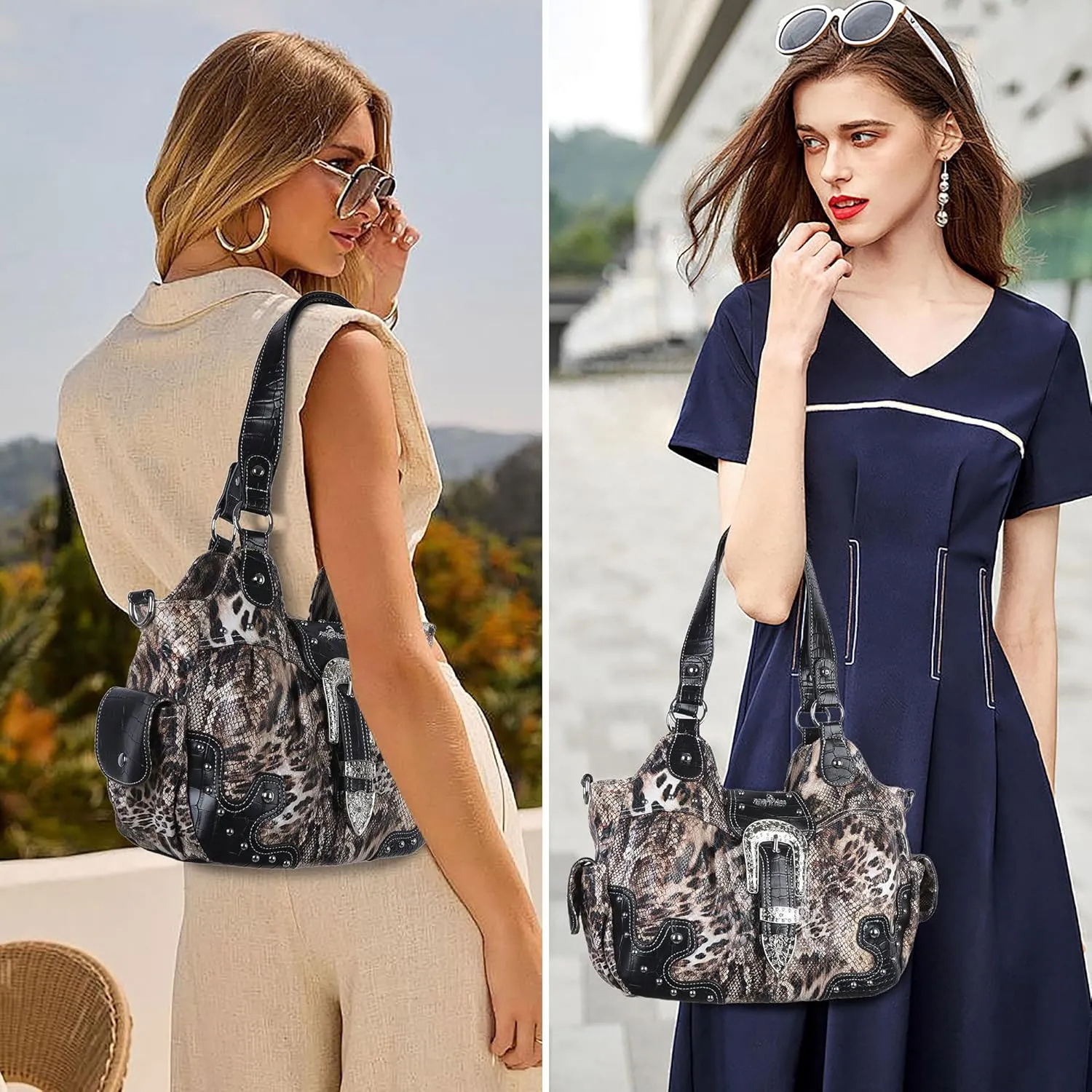 Angel Kiss Hobo Bags for Women Vegan Leather Purses and Handbags Ladies Chic Shoulder Bags Crossbody Purses with Metal Studs
