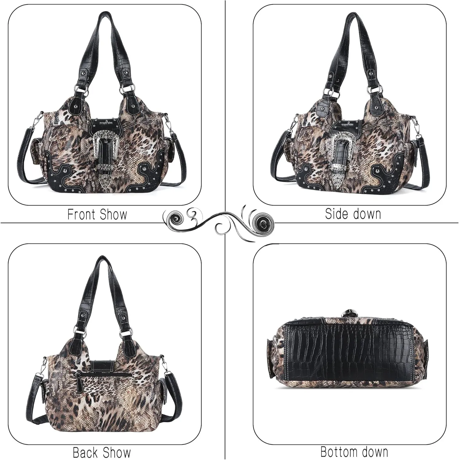 Angel Kiss Hobo Bags for Women Vegan Leather Purses and Handbags Ladies Chic Shoulder Bags Crossbody Purses with Metal Studs