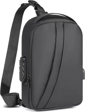 Anti Theft Crossbody Bag, Anti-theft Lock Sling Bag for Men Shoulder Bag with USB Charging Port