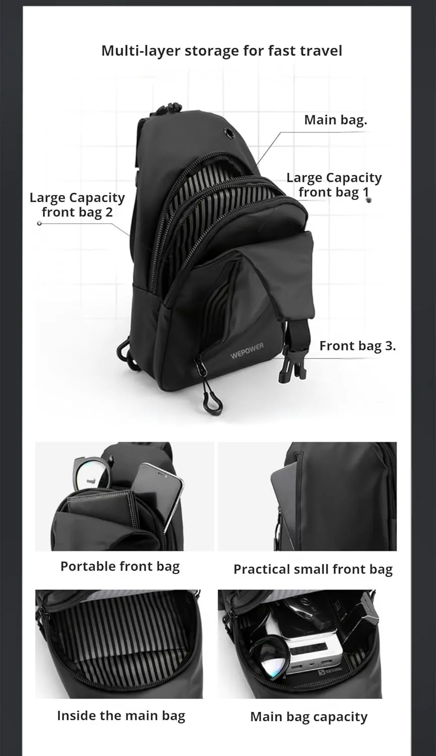 Anti-Theft Sling Bag Waterproof Crossbody Travel Tactical shoulder Bag for Men and Women (Blue)