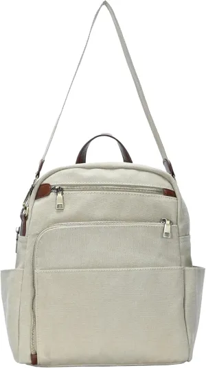 Antik Kraft Willa Canvas Backpack (Beige) | Convertible Backpack Purse for Women | Heavy Duty Canvas Shoulder Bag | 13" L x 4" W x 14" H