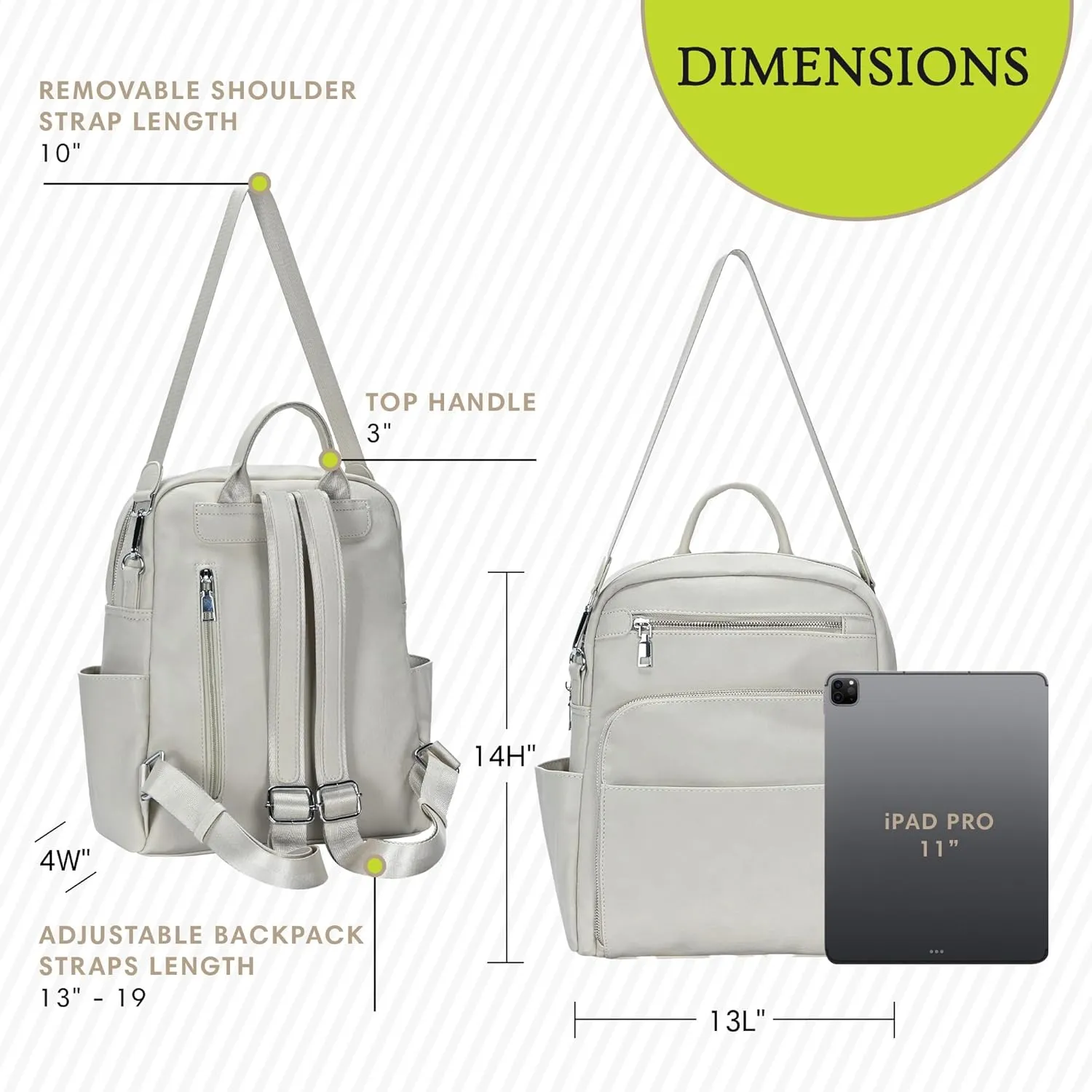 Antik Kraft Willa Vegan Leather Backpack (Bone) | Convertible Backpack Purse for Women | Vegan Leather Shoulder Bag | 13" L x 4" W x 14" H