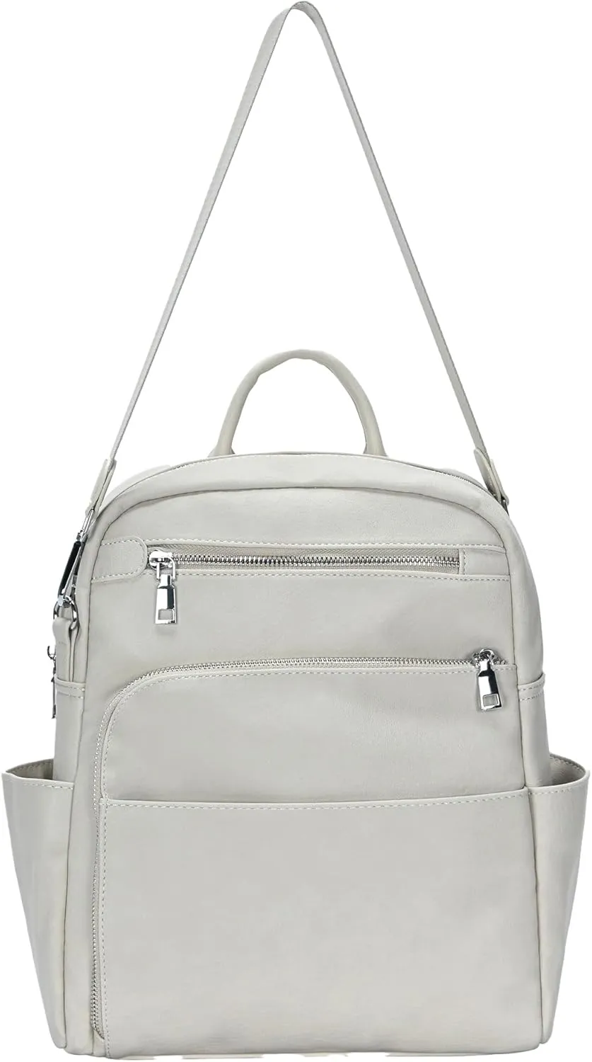 Antik Kraft Willa Vegan Leather Backpack (Bone) | Convertible Backpack Purse for Women | Vegan Leather Shoulder Bag | 13" L x 4" W x 14" H