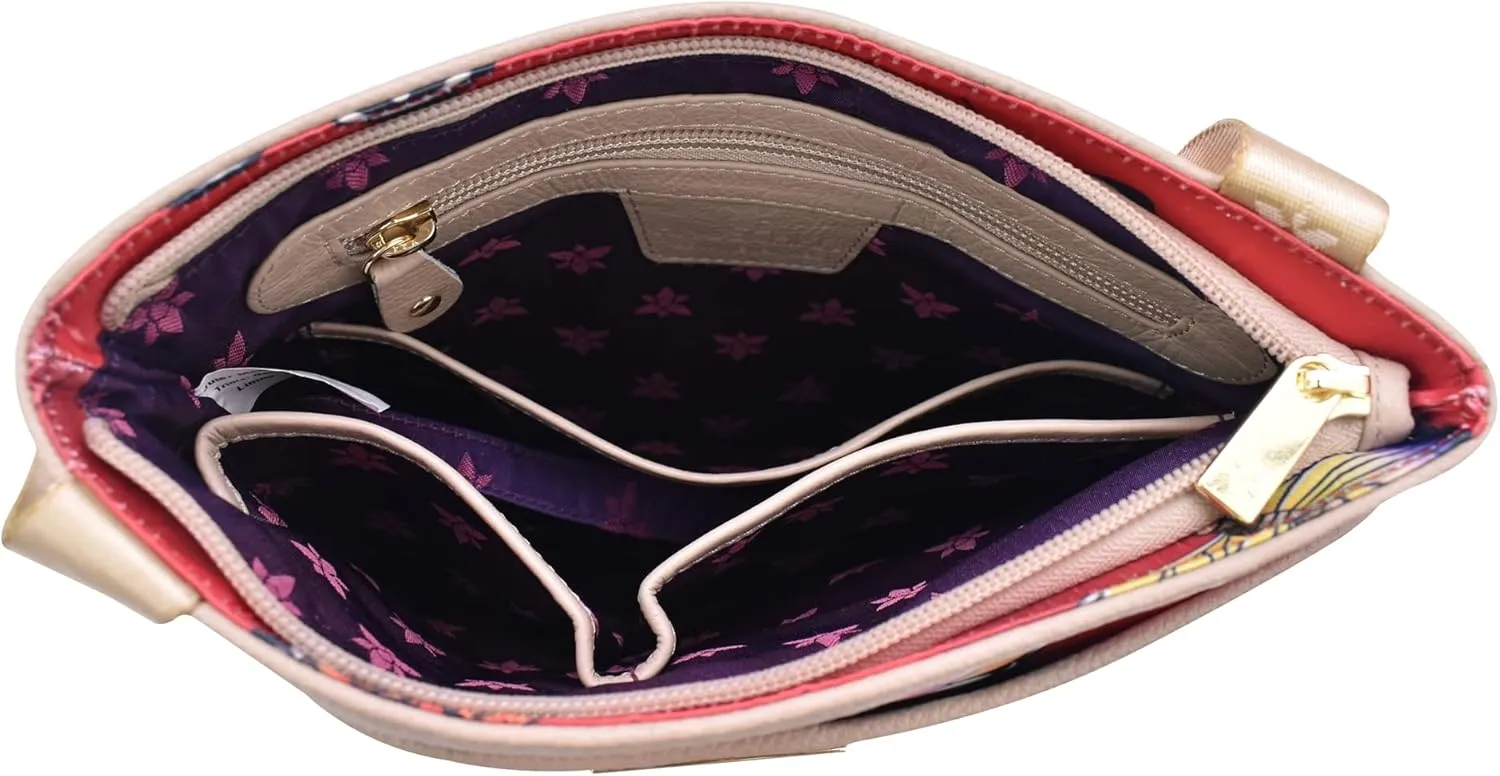 Anuschka Crossbody with Slip Pocket-Wanderlust Collection-Nylon Fabric with Leather Trim and Artwork Print