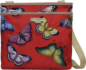 Anuschka Crossbody with Slip Pocket-Wanderlust Collection-Nylon Fabric with Leather Trim and Artwork Print