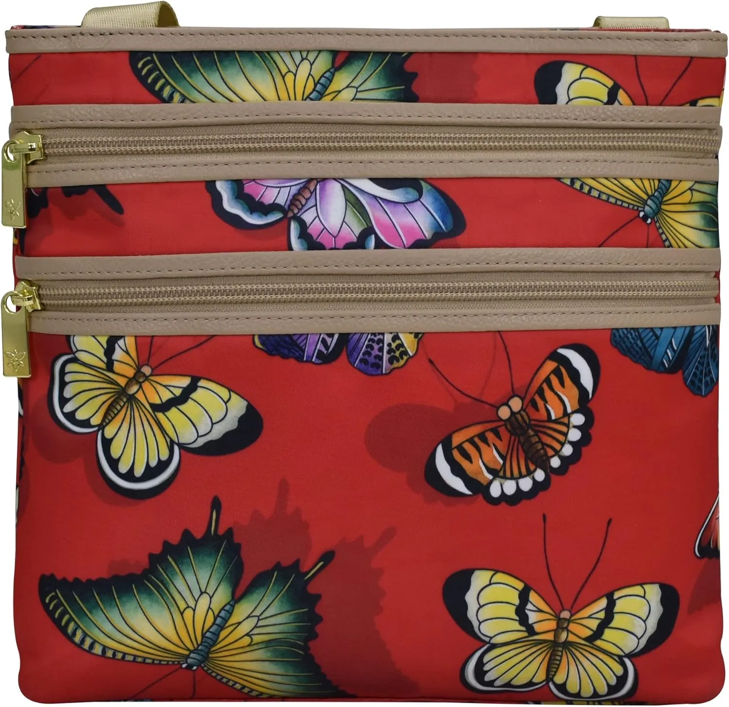 Anuschka Crossbody with Slip Pocket-Wanderlust Collection-Nylon Fabric with Leather Trim and Artwork Print