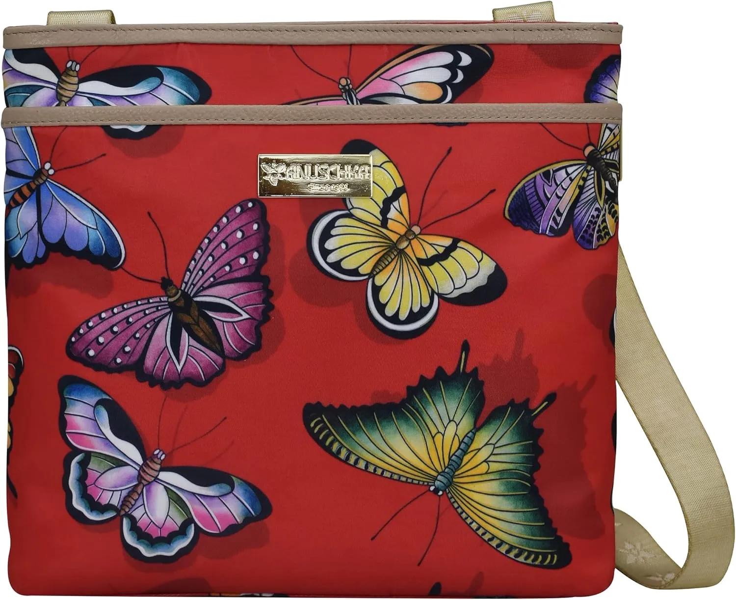 Anuschka Crossbody with Slip Pocket-Wanderlust Collection-Nylon Fabric with Leather Trim and Artwork Print