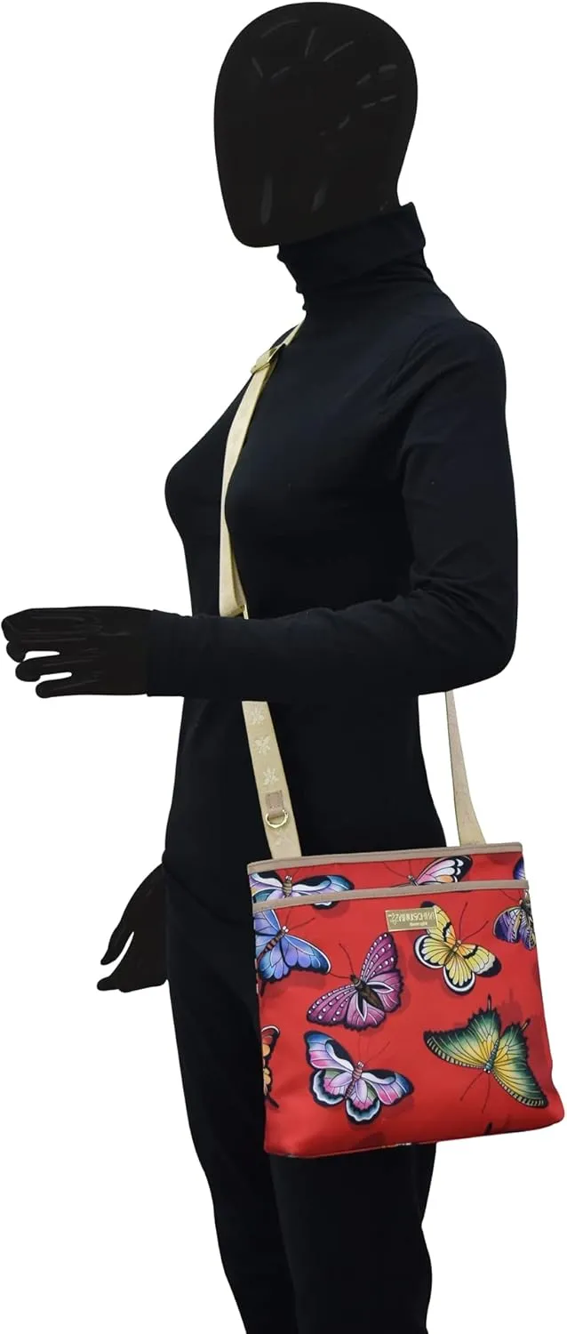Anuschka Crossbody with Slip Pocket-Wanderlust Collection-Nylon Fabric with Leather Trim and Artwork Print