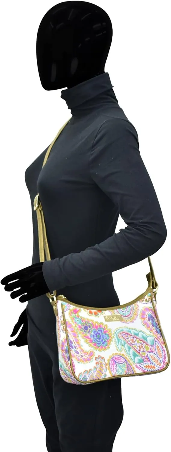 Anuschka East/West Hobo-Wanderlust Collection-Nylon Fabric with Leather Trim and Artwork Print