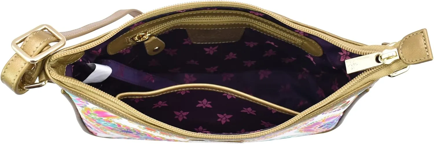Anuschka East/West Hobo-Wanderlust Collection-Nylon Fabric with Leather Trim and Artwork Print