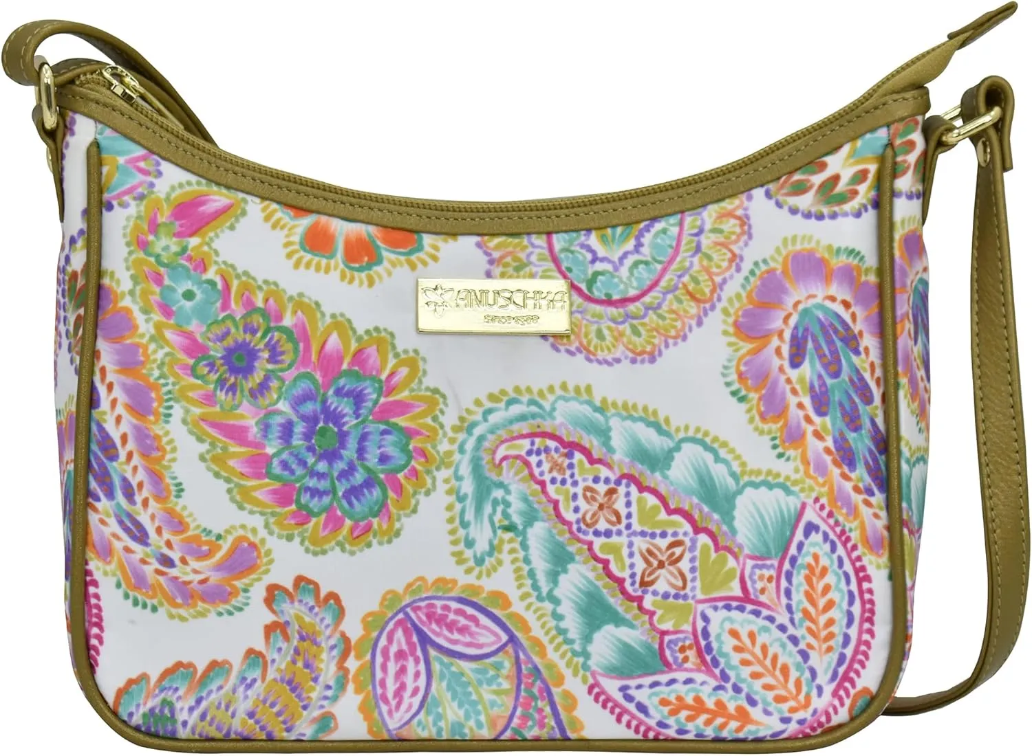 Anuschka East/West Hobo-Wanderlust Collection-Nylon Fabric with Leather Trim and Artwork Print