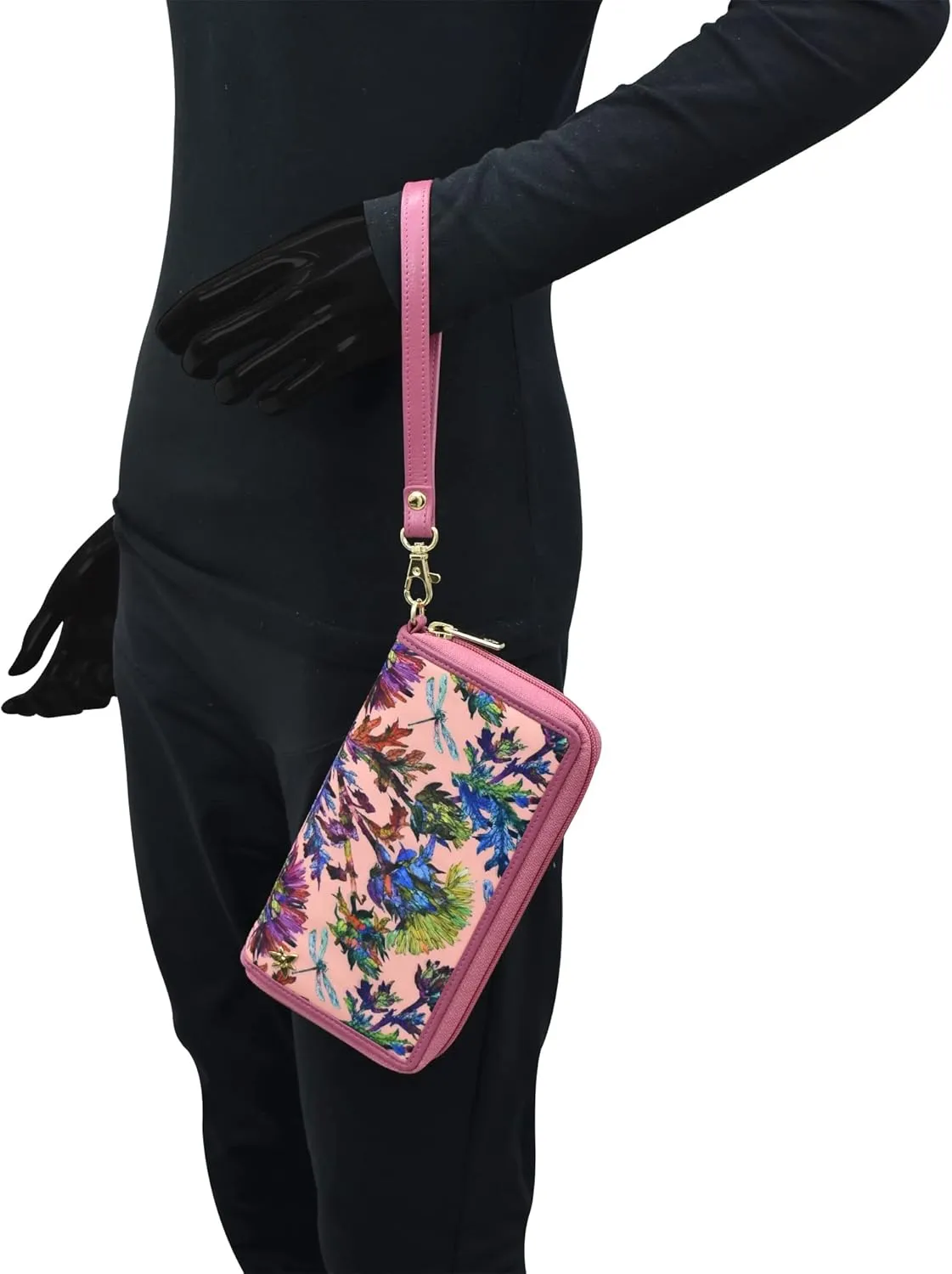 Anuschka RFID Blocking Wristlet Travel Wallet-Wanderlust Collection-Nylon Fabric with Leather Trim and Artwork Print