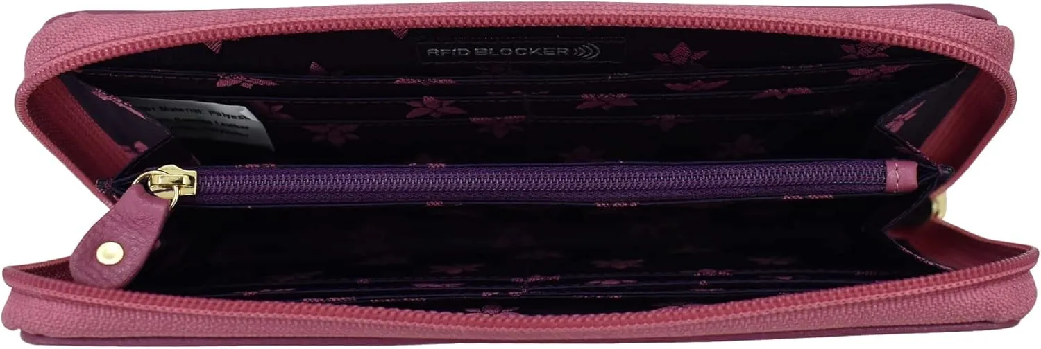 Anuschka RFID Blocking Wristlet Travel Wallet-Wanderlust Collection-Nylon Fabric with Leather Trim and Artwork Print