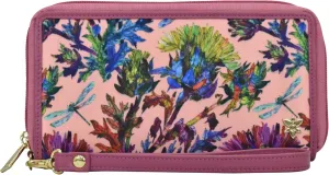 Anuschka RFID Blocking Wristlet Travel Wallet-Wanderlust Collection-Nylon Fabric with Leather Trim and Artwork Print