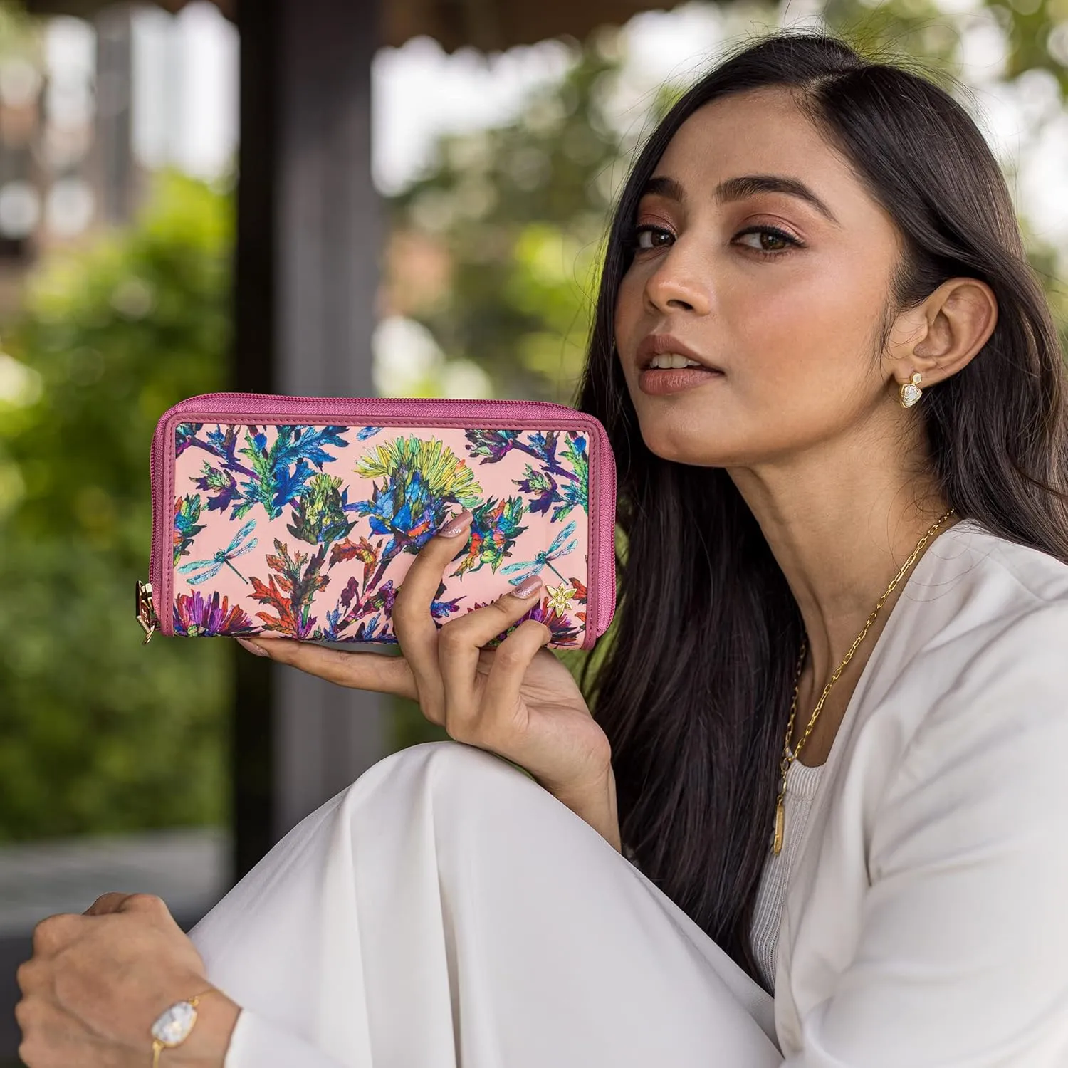 Anuschka RFID Blocking Wristlet Travel Wallet-Wanderlust Collection-Nylon Fabric with Leather Trim and Artwork Print