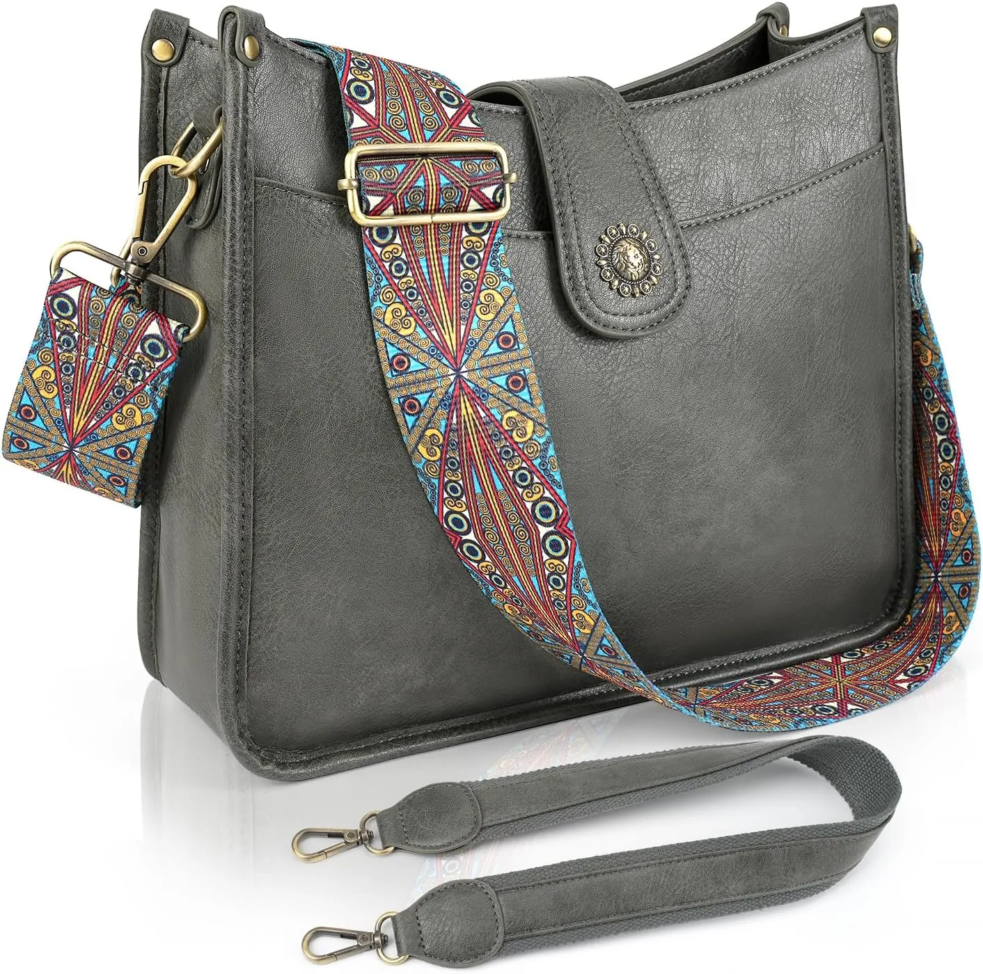 APHISON Crossbody Bags For Women Trendy, Leather Hobo Handbag Crossbody Purses Shoulder Bucket Bag with 2 Strap