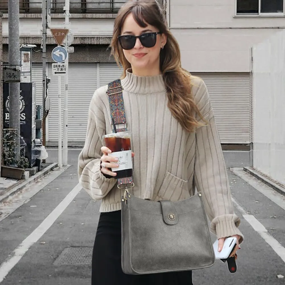 APHISON Crossbody Bags For Women Trendy, Leather Hobo Handbag Crossbody Purses Shoulder Bucket Bag with 2 Strap