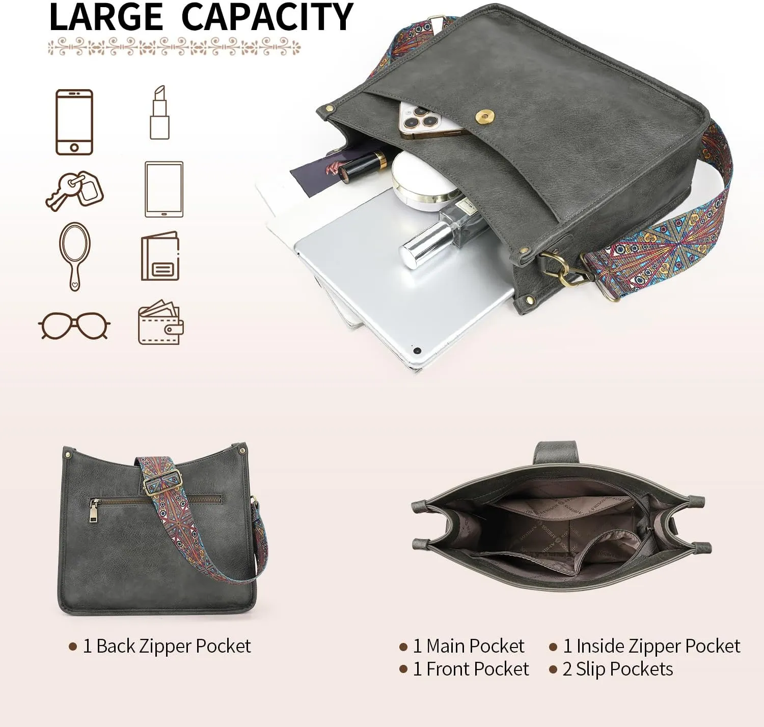 APHISON Crossbody Bags For Women Trendy, Leather Hobo Handbag Crossbody Purses Shoulder Bucket Bag with 2 Strap