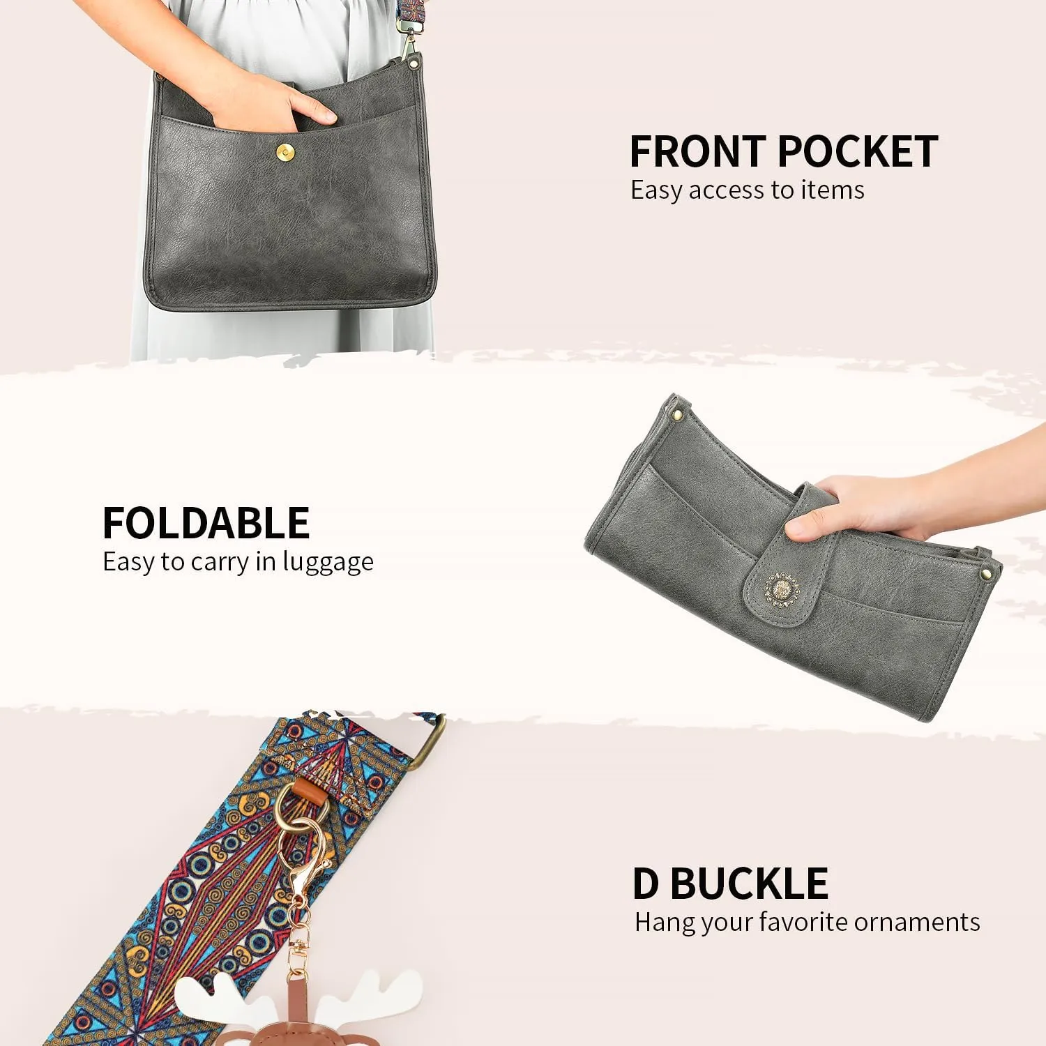 APHISON Crossbody Bags For Women Trendy, Leather Hobo Handbag Crossbody Purses Shoulder Bucket Bag with 2 Strap