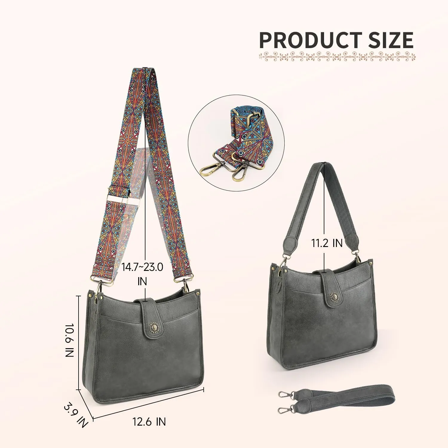 APHISON Crossbody Bags For Women Trendy, Leather Hobo Handbag Crossbody Purses Shoulder Bucket Bag with 2 Strap