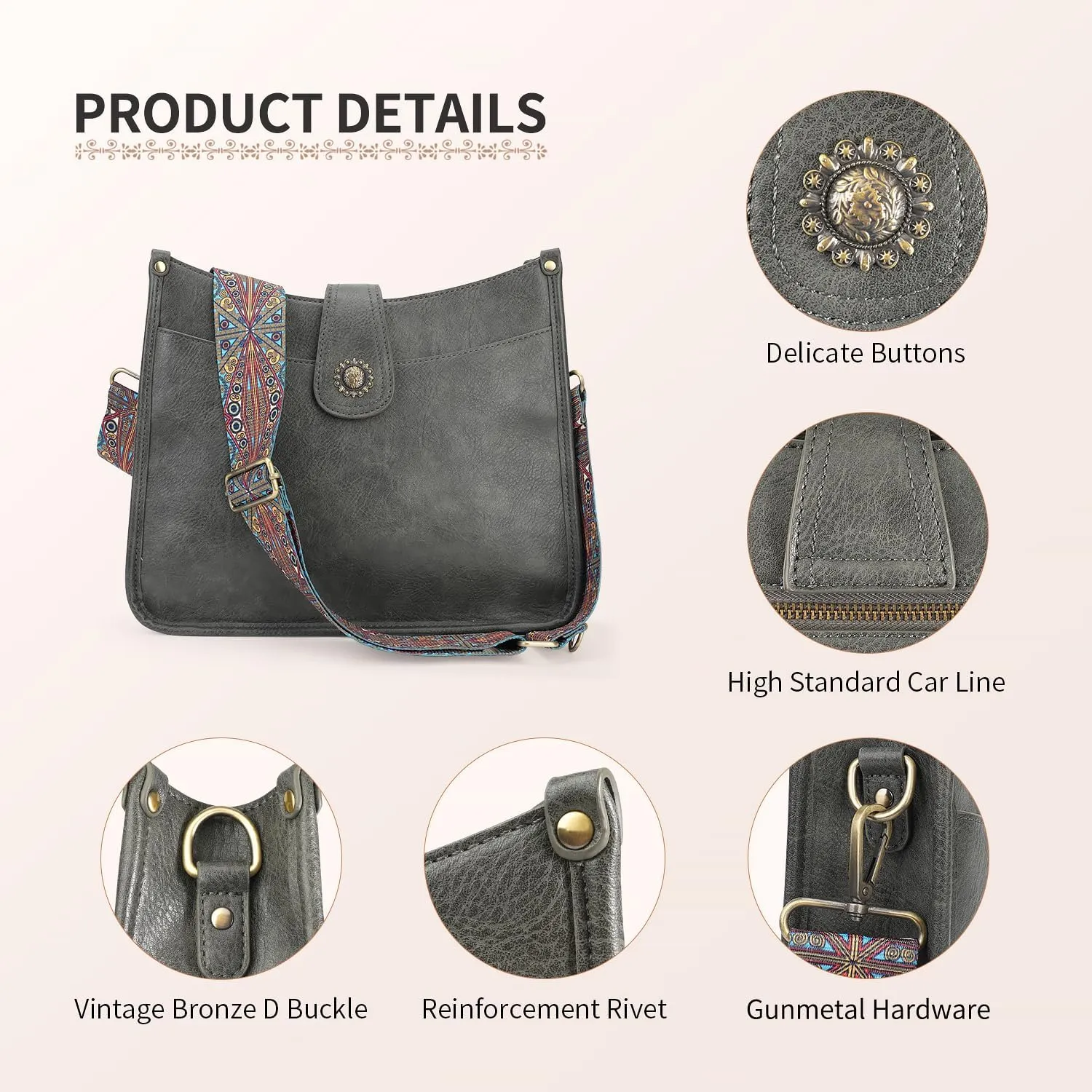 APHISON Crossbody Bags For Women Trendy, Leather Hobo Handbag Crossbody Purses Shoulder Bucket Bag with 2 Strap