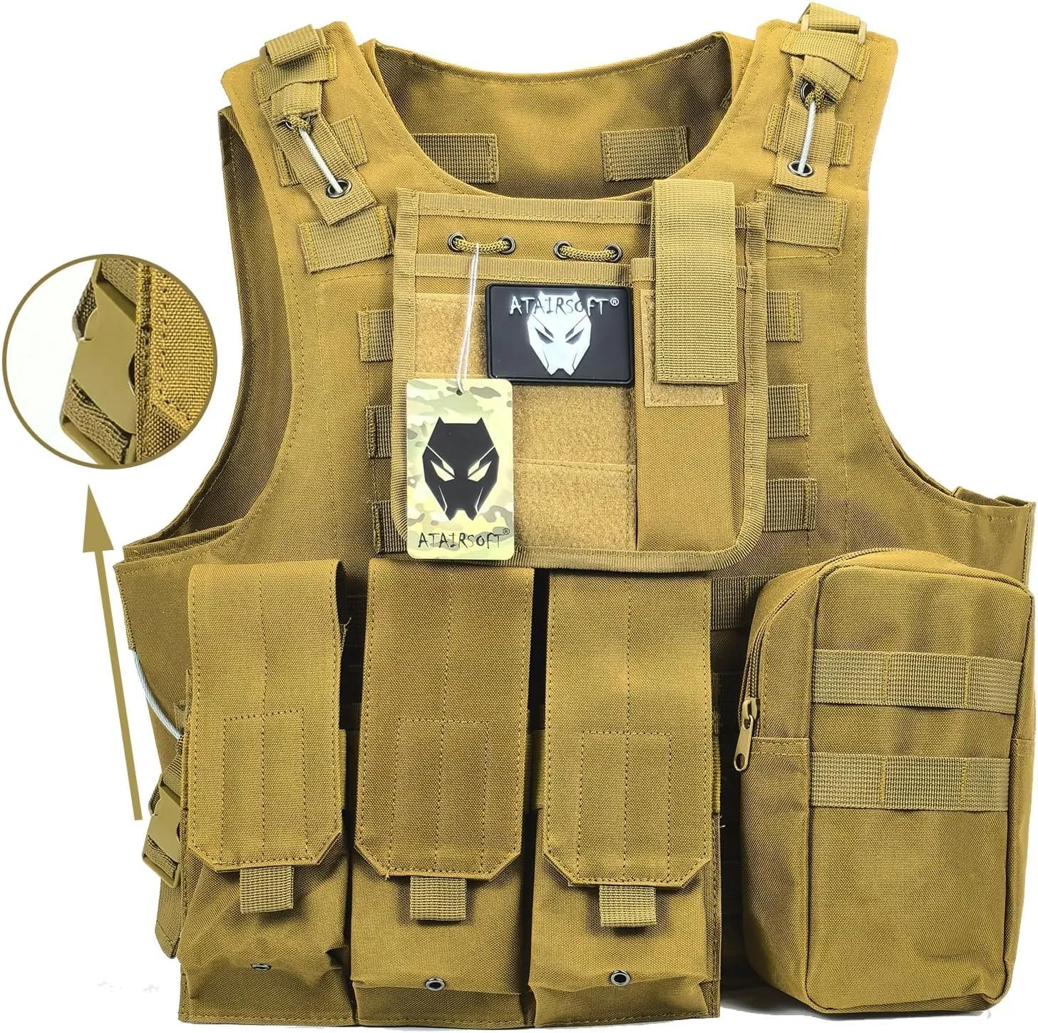 ATAIRSOFT Tactical Vest Airsoft MOLLE RRV Hunting Adjustable Plate Carrier with Pouches