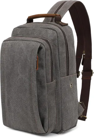 AUGUR Canvas Backpack Sling Bag Crossbody Small Bag Casual Rucksack for Men Women Cycling Hiking Travel (Gray)