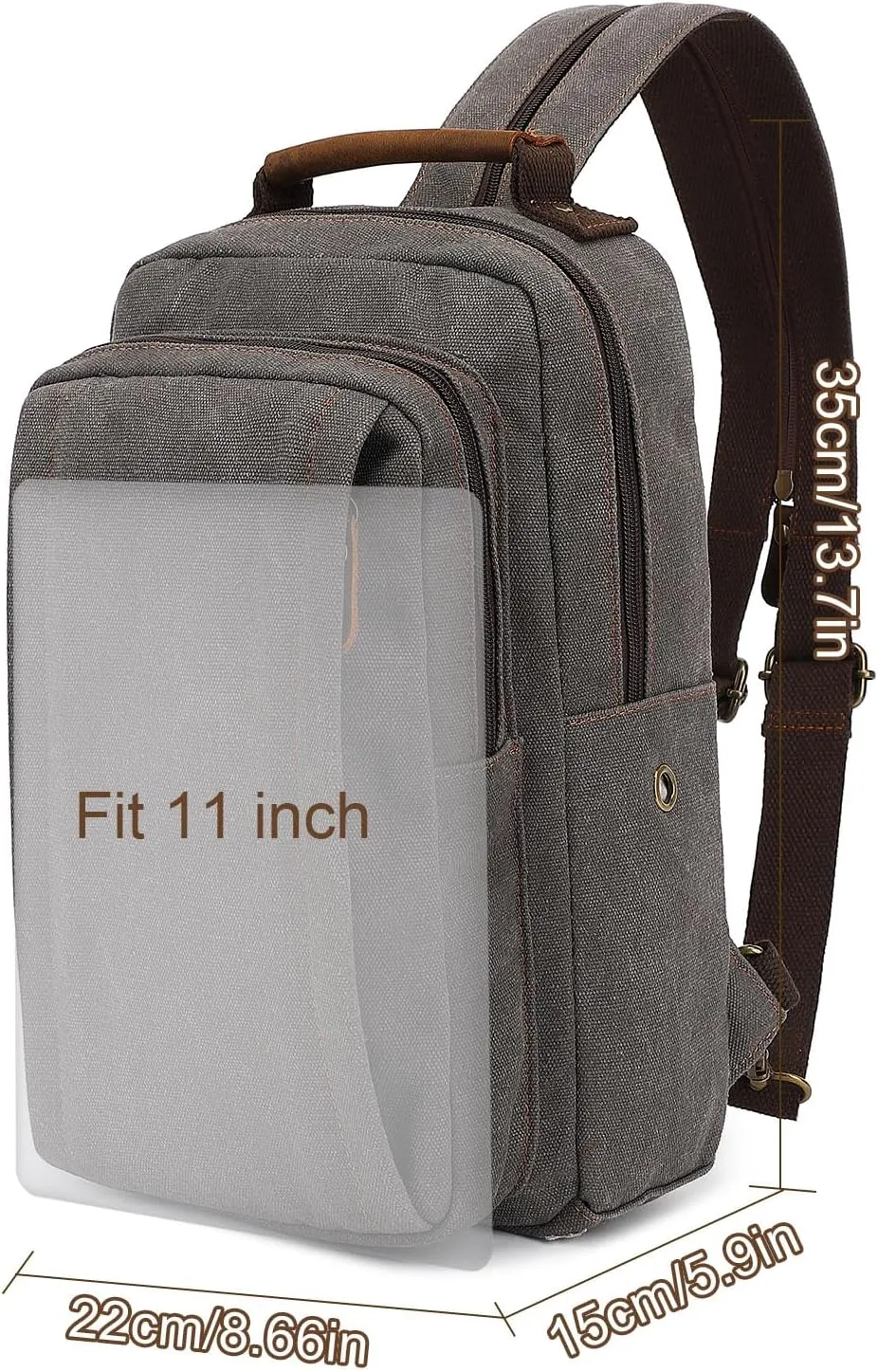 AUGUR Canvas Backpack Sling Bag Crossbody Small Bag Casual Rucksack for Men Women Cycling Hiking Travel (Gray)