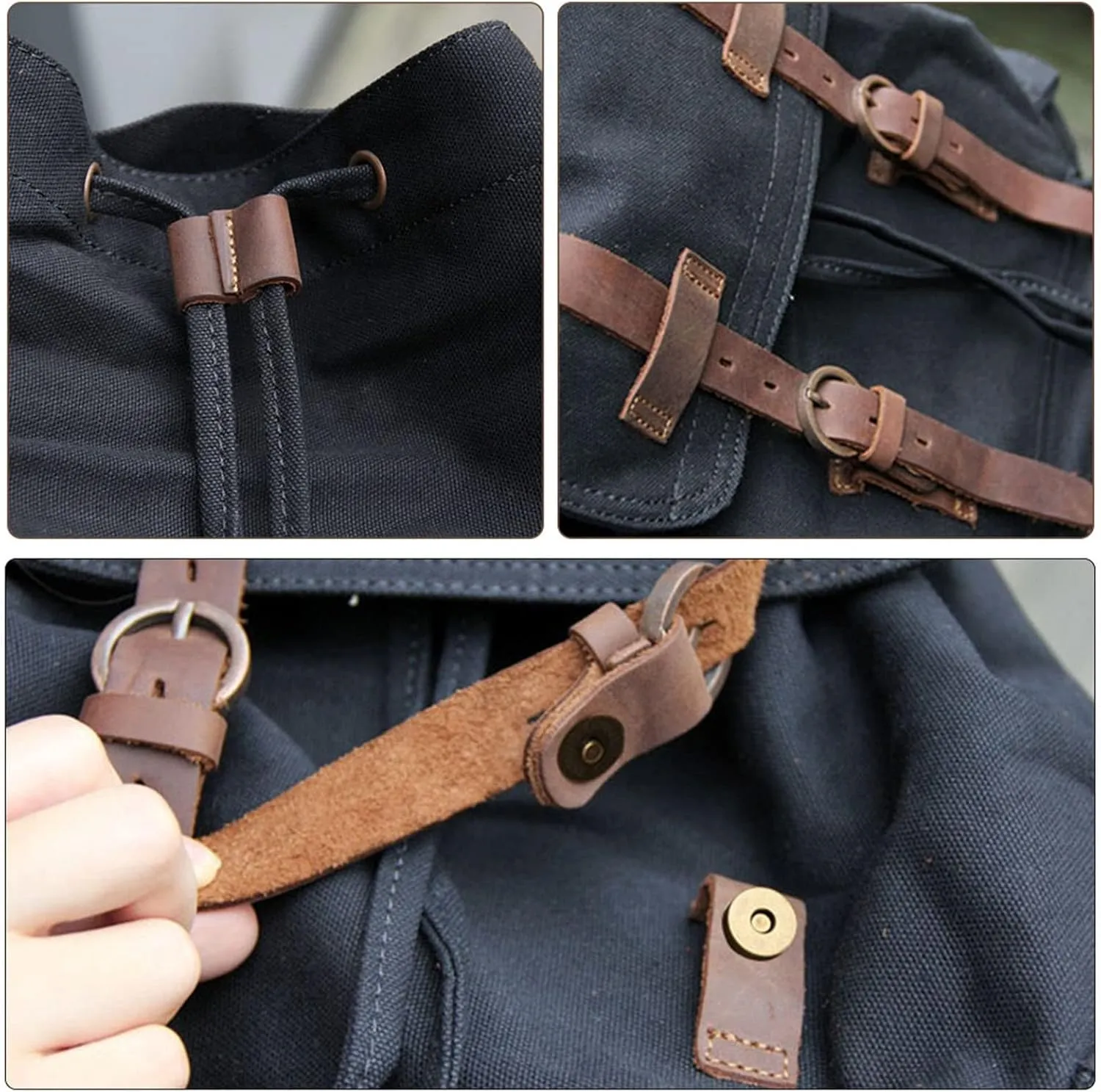 AUGUR High Capacity Canvas Vintage Backpack - for School Travel 12-15.6" Laptop Backapcks for Men Casual Daypacks Rucksack (L-Black)