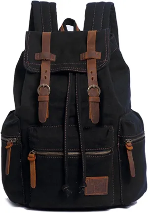 AUGUR High Capacity Canvas Vintage Backpack - for School Travel 12-15.6" Laptop Backapcks for Men Casual Daypacks Rucksack (L-Black)