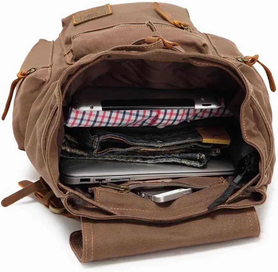 AUGUR High Capacity Canvas Vintage Backpack - for School Travel 12-15.6" Laptop Backapcks for Men Casual Daypacks Rucksack (L-Black)