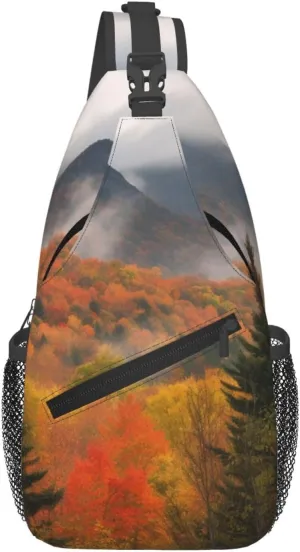 Autumn Foliage Mountains Cross Chest Bag Diagonally Sling Backpack Outdoor Travel Cycling Bag for Men Women