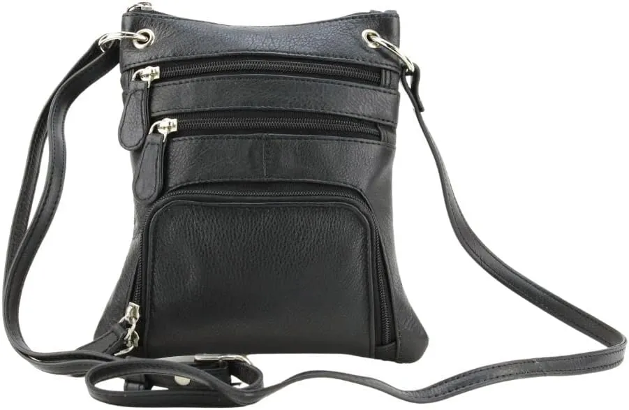 BACCI Women's Leather Crossbody Sling Bag with Adjustable Strap & 4 Zipper Compartments - Casual Bag for Women