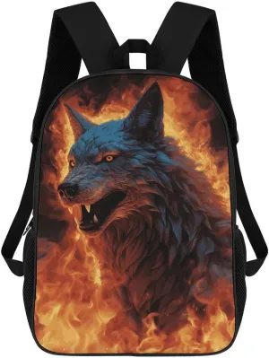 Backpack for Man Wolf Surrounded by Fire Laptop Backpack for Woman Travel Daypack Casual Bag Computer Bag 17 Inch