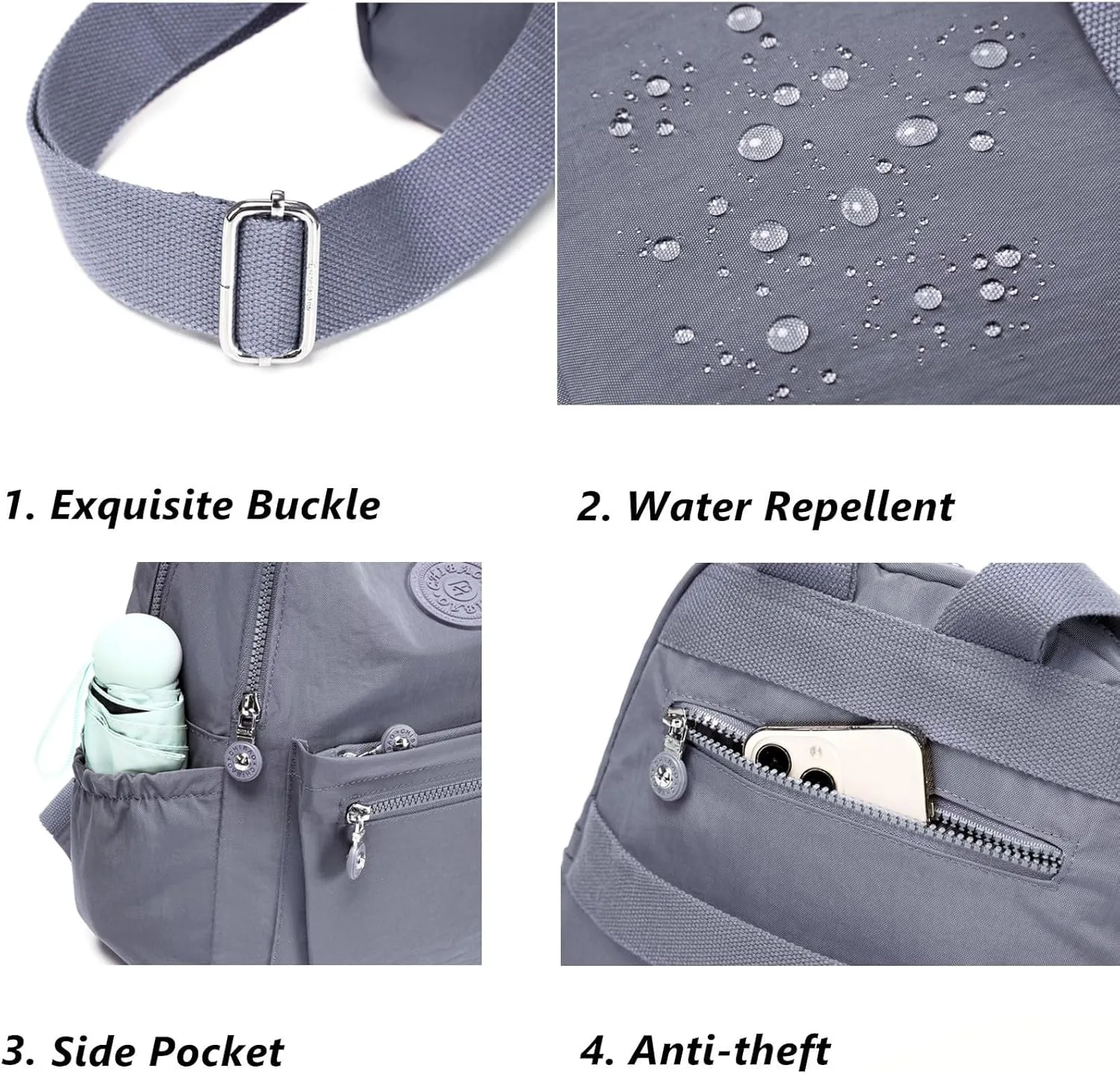Backpack Purse for Women Ladies Nylon Bag Casual Daypack Travel Shopping Pack (A Style Grey)