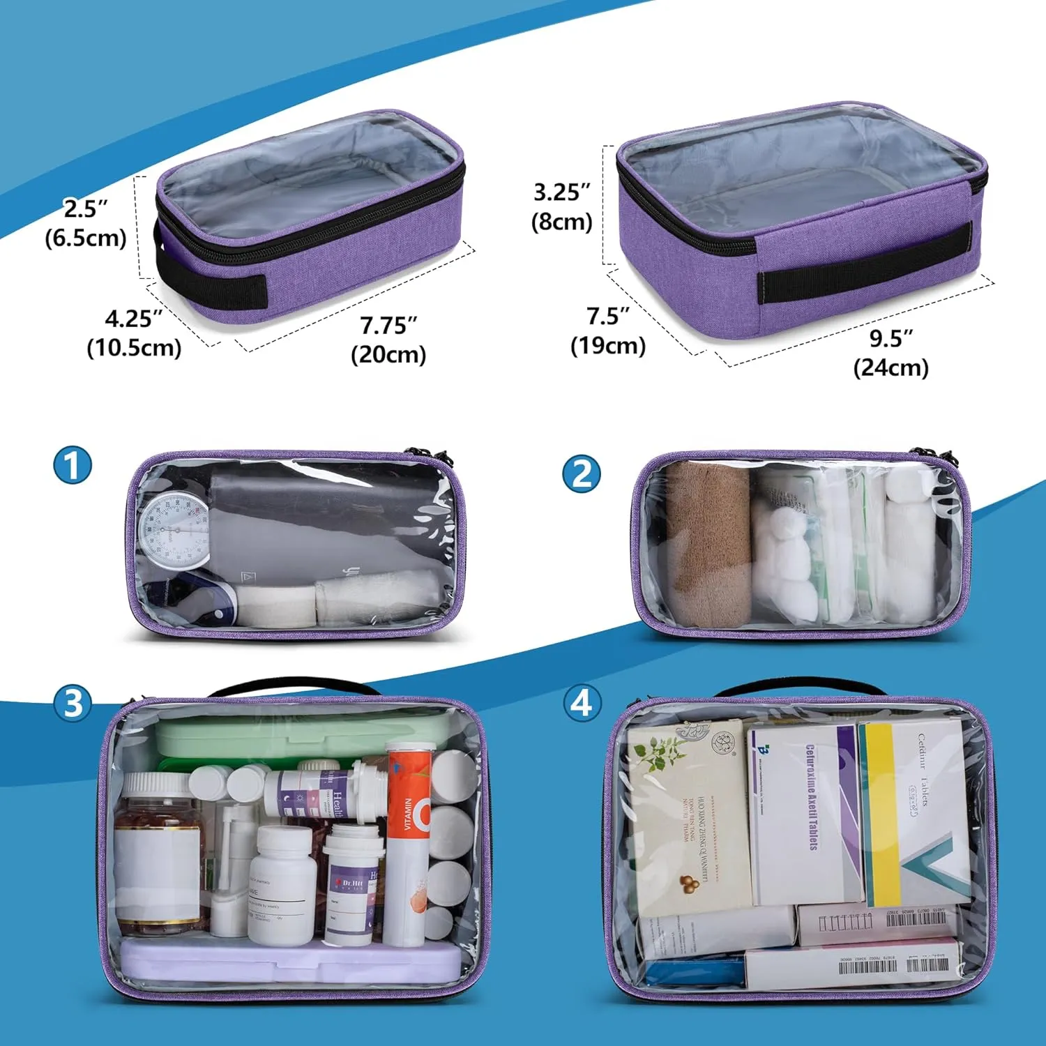 BAFASO Large Pill Bottle Organizer with 4 Inner Removable Pouches, Family First Aid Bag Medicine Bag Come with Shoulder Strap (BAG ONLY),Purple