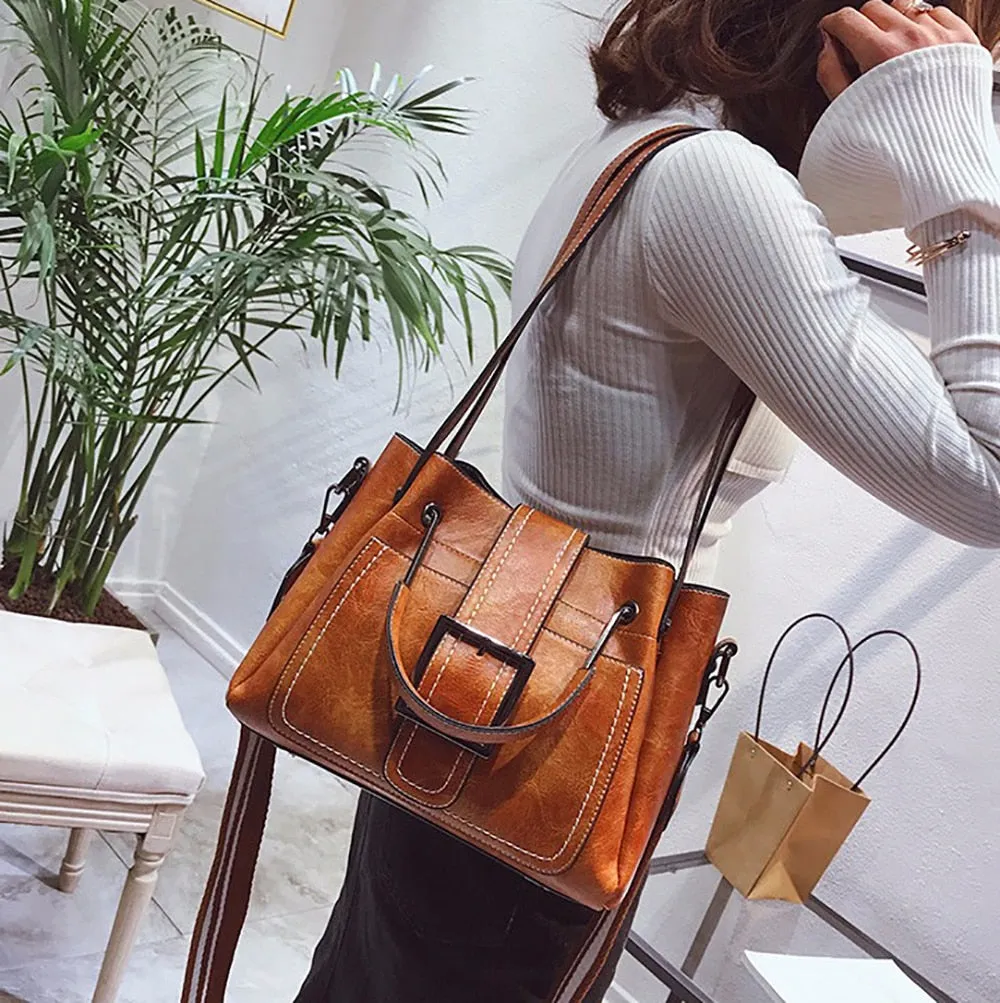 Bags For Women 2021 New Fashion Leather Handbags Crossbody Flaps Female Vintage Bucket Shoulder Purse Ladies Pouch Sac A Femme