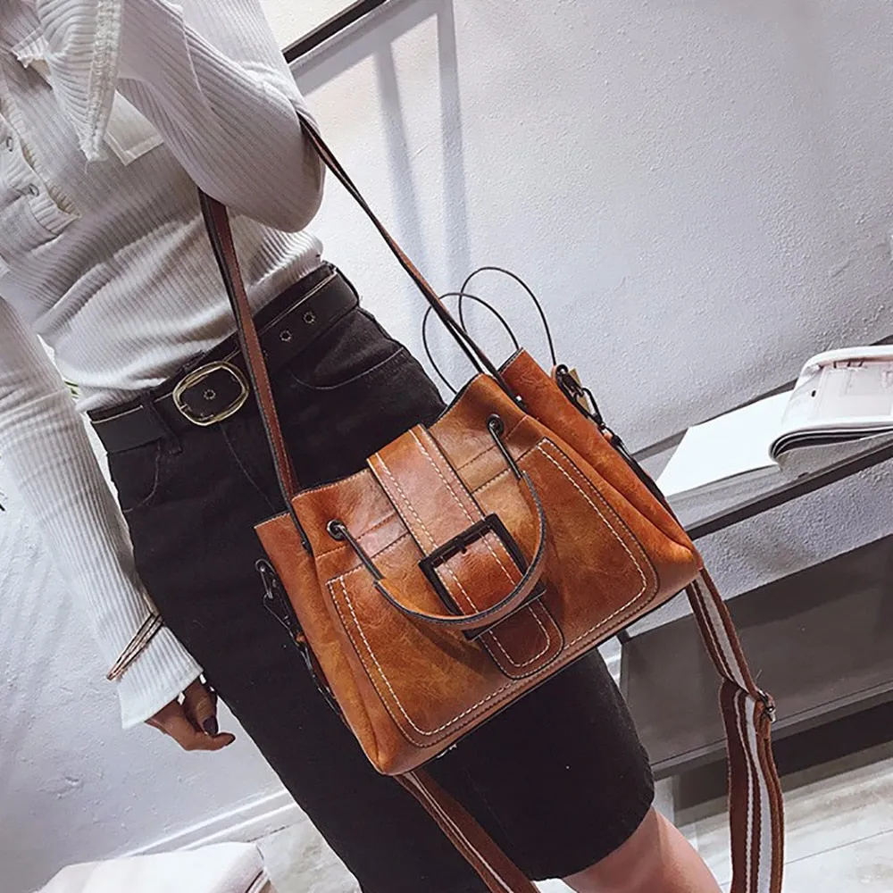 Bags For Women 2021 New Fashion Leather Handbags Crossbody Flaps Female Vintage Bucket Shoulder Purse Ladies Pouch Sac A Femme
