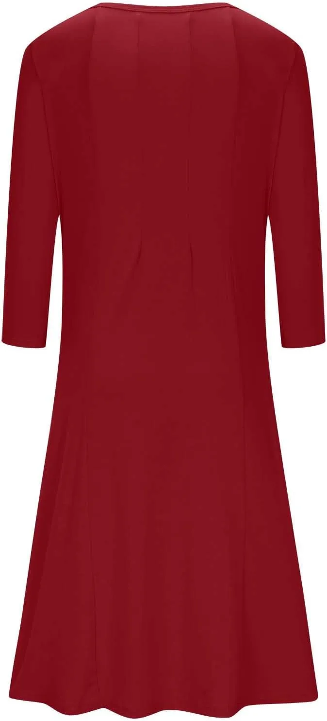 Beach Dresses for Women Long Sleeve Plain Crewneck Ruffle Maxi Dress Causal Fashion Fall Work Comfortable Sundress