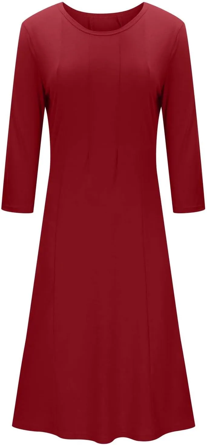 Beach Dresses for Women Long Sleeve Plain Crewneck Ruffle Maxi Dress Causal Fashion Fall Work Comfortable Sundress
