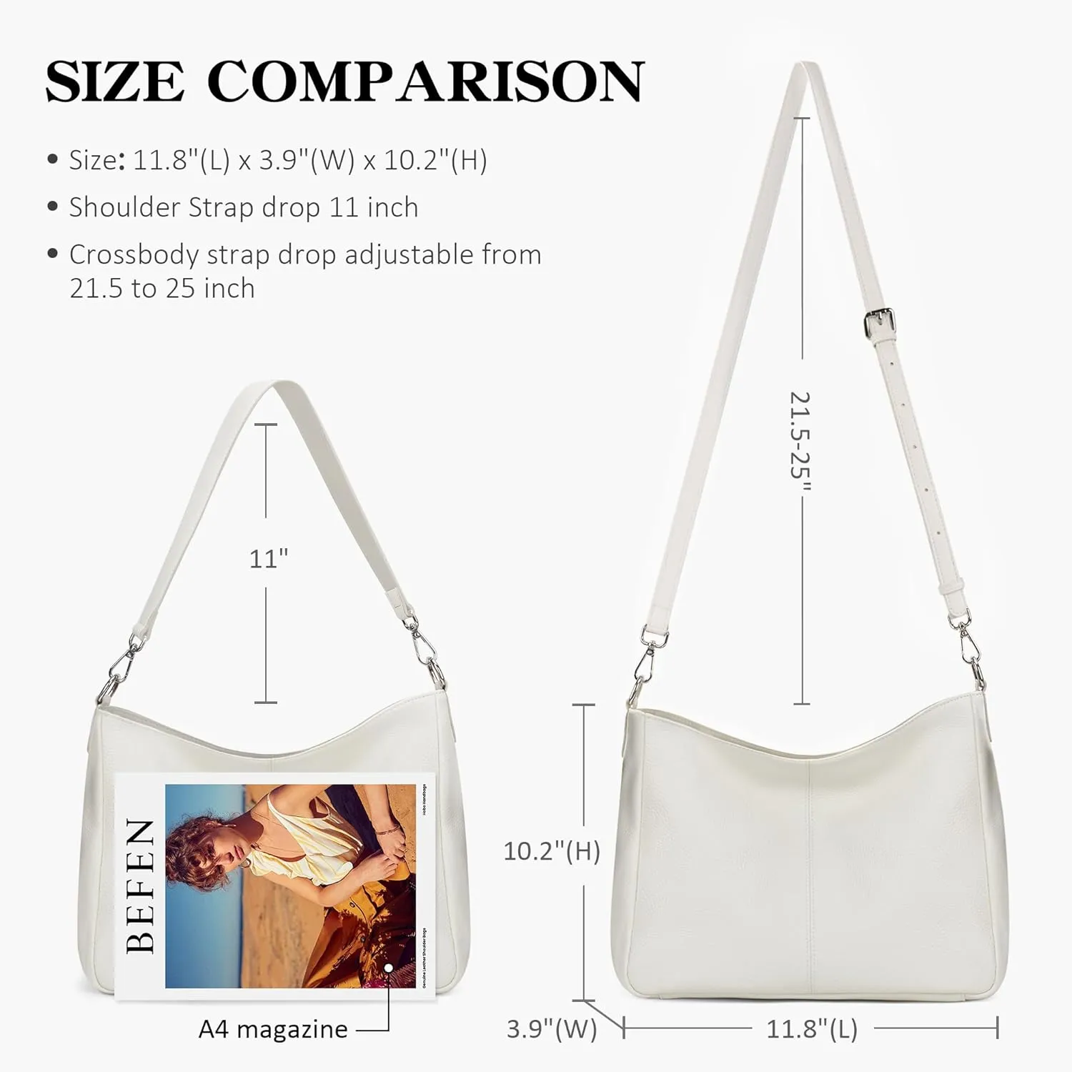 befen Genuine Leather Hobo Bags Purses for Women, Women's Shoulder bag Handbags Crossbody Bag with 2 Shoulder Straps