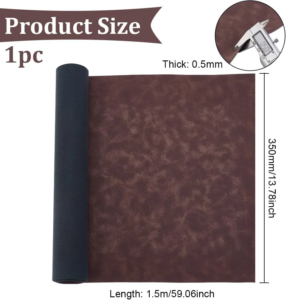 BENECREAT 59x13.7 Inches Suede Leather, Frosted Faux Leather Roll Brown Soft Faux Suede PU Suede Sheets Leatherette Fabric for DIY Projects, Photography Background Decorations