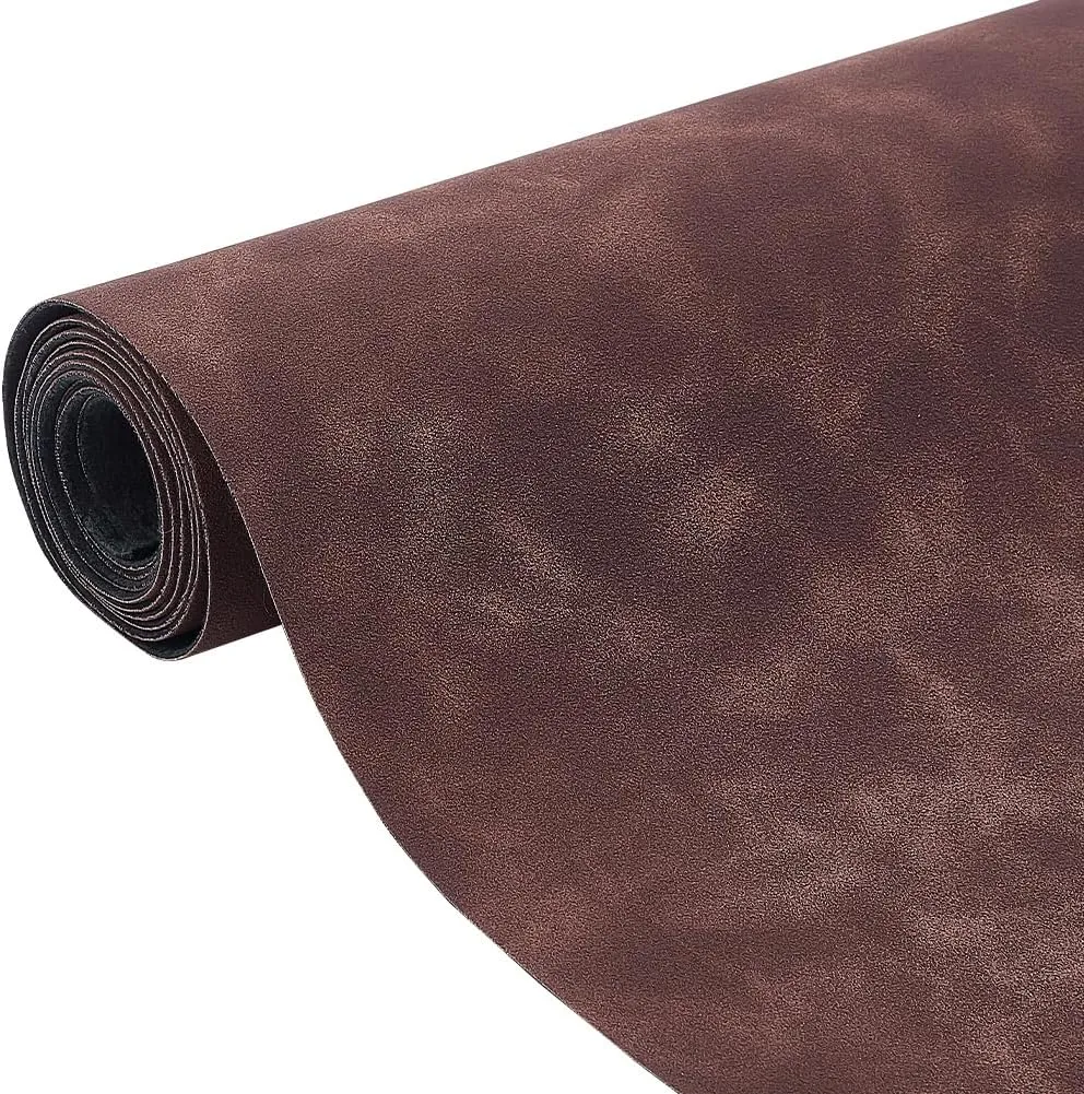 BENECREAT 59x13.7 Inches Suede Leather, Frosted Faux Leather Roll Brown Soft Faux Suede PU Suede Sheets Leatherette Fabric for DIY Projects, Photography Background Decorations