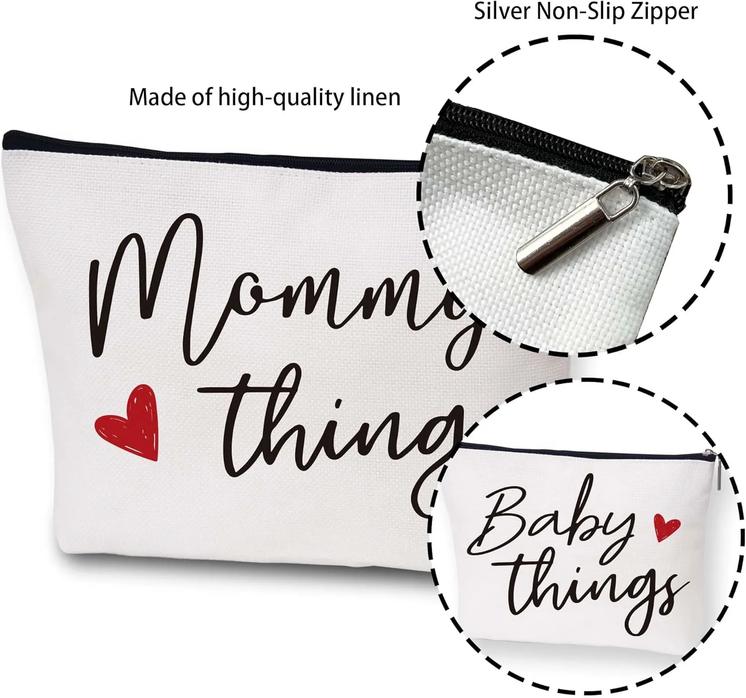 Best Expecting Mom Gifts,Mommy And Baby Canvas Pouch Set,New Mother Keepsake For New Mothers And Expecting Moms,Modern Neutral Cosmetic And Accessory Bags,Matching Travel Cases,Set of 2