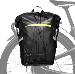 Bike Panniers, Waterproof Rear Bike Rack Bag with Reflective Strips, Safety Whistle, Easy to Install and Fix, 25L large Capacity Bicycle Backpack for Cycling, Commuting Traveling