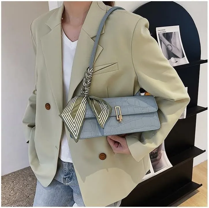 Black Shoulder Bag for Women Small Bag with silk scarf Shoulder Hobo Handbag Fashionable Evening Clutch Purse