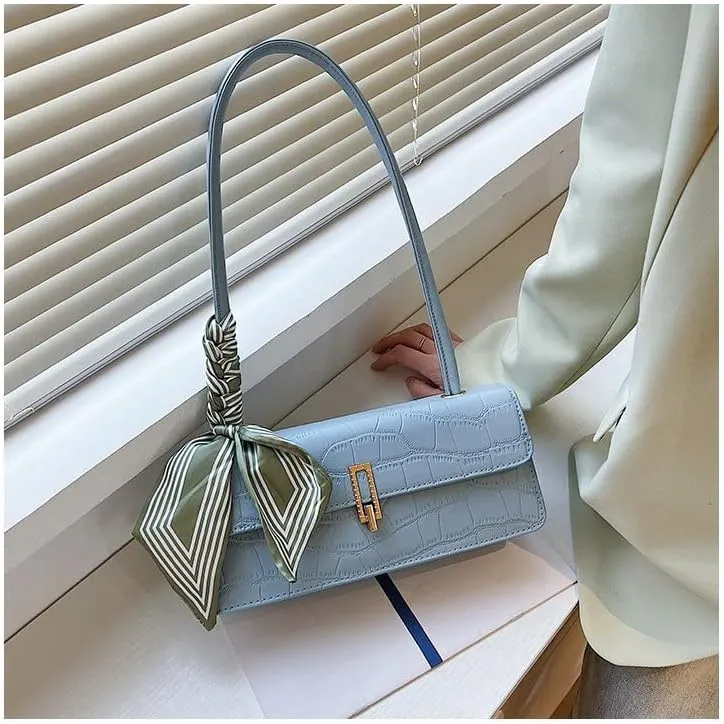 Black Shoulder Bag for Women Small Bag with silk scarf Shoulder Hobo Handbag Fashionable Evening Clutch Purse