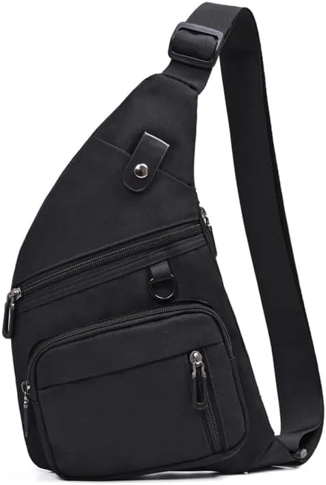Black Sling Bag Crossbody Lightweight for Travel Backpack Multipurpose Messenger Waterproof with Pockets Adjustable Strap Casual Daypack Sohom