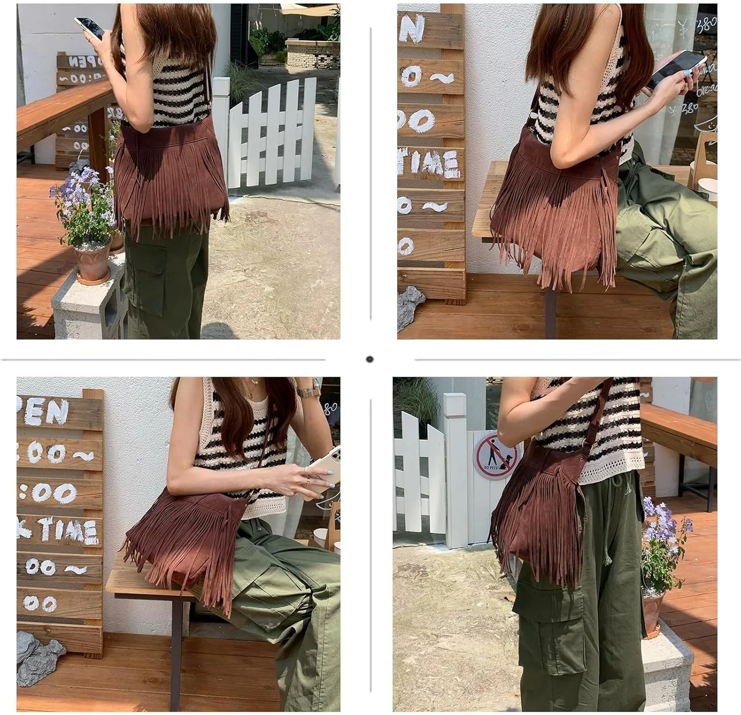 Bohemia Fringe Crossbody Bag, Western Cowgirl Fashion Pocket Hobo, Zipper Shoulder Bag for Everyday Use Well made