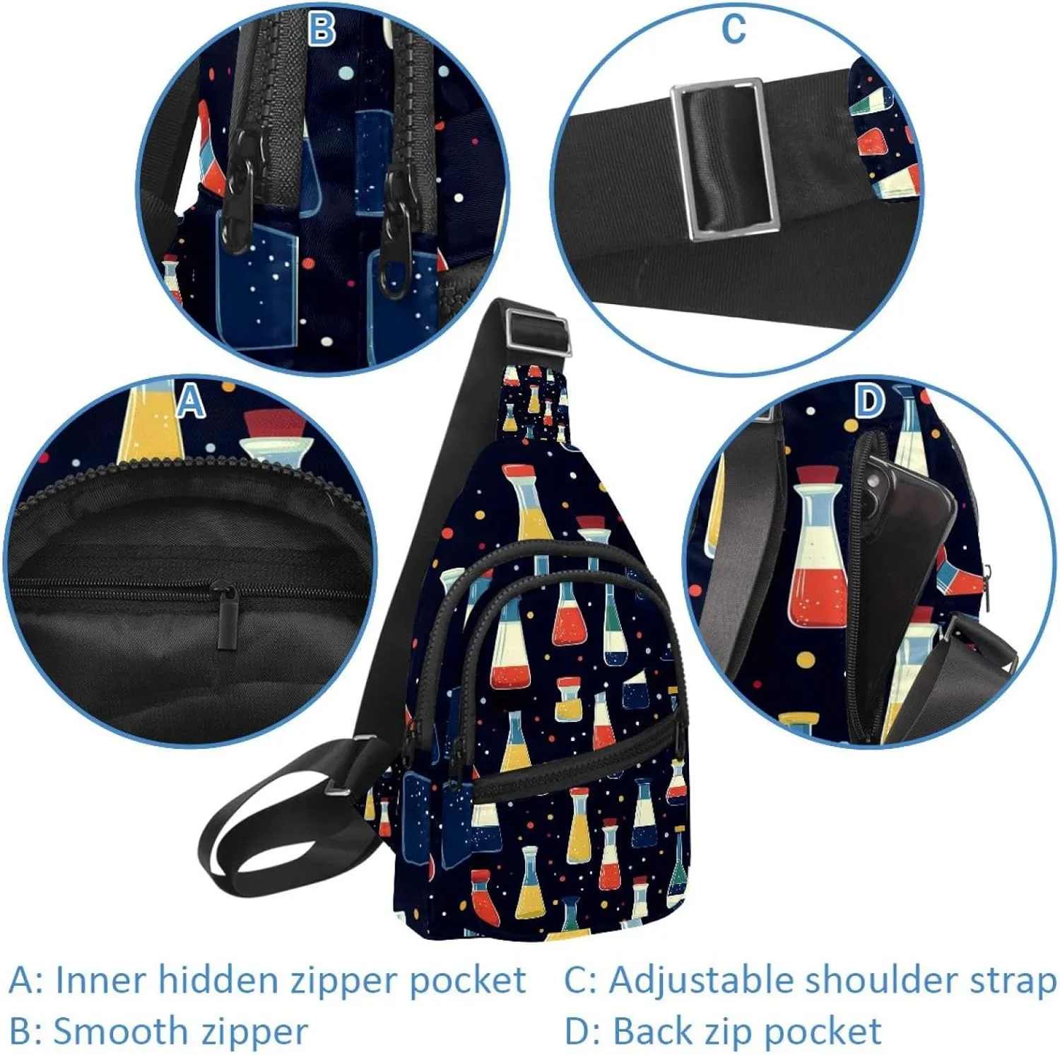 Bright and colorful chemical glassware (2) Sling Bag, Crossbody Sling Backpack Travel Hiking Chest Bag Daypack for Purses Shoulder Bag Women Men's